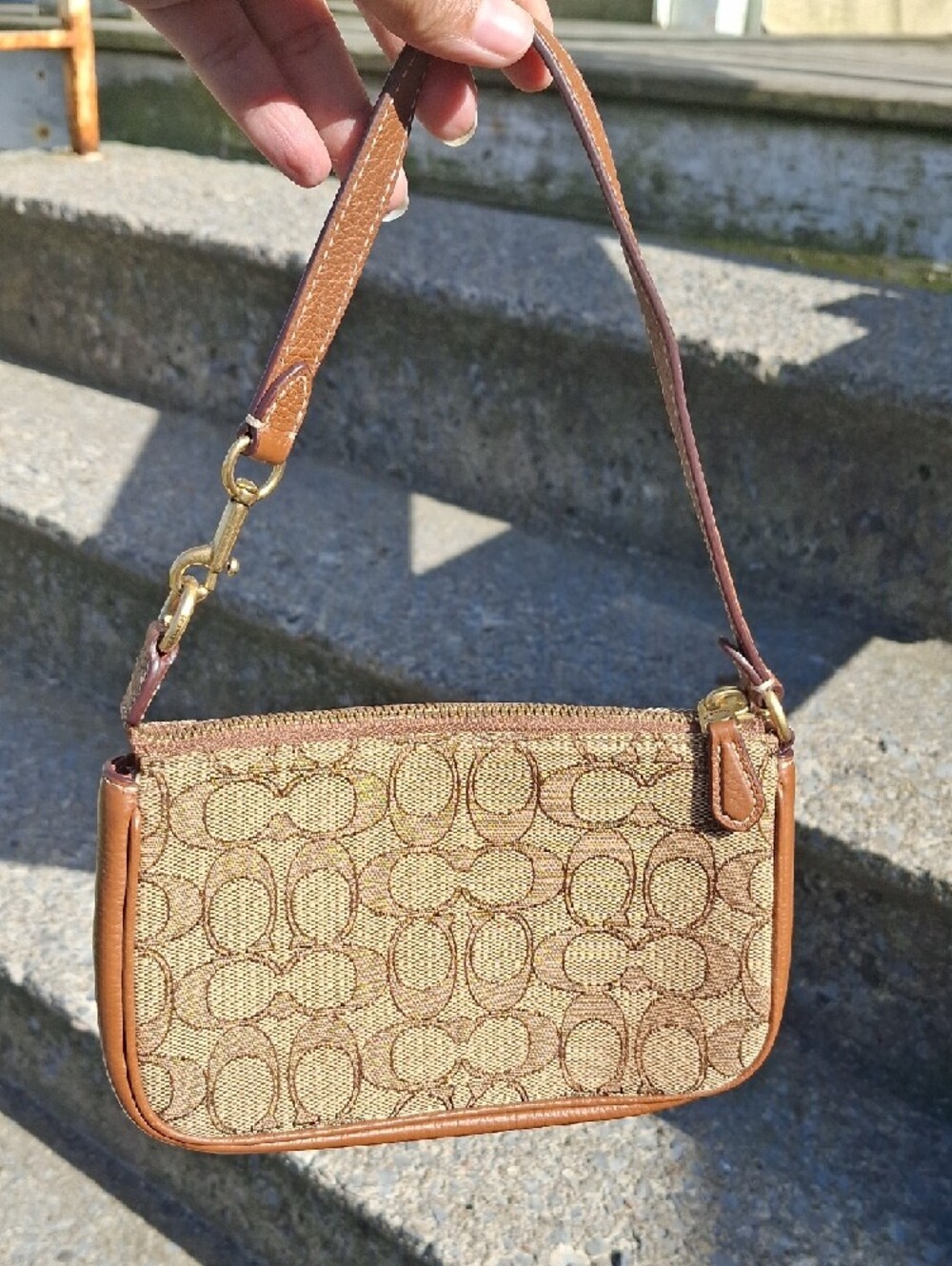 Coach Brown Signature Canvas Mickey Mouse Wristlet with Red & Yellow Accents - Picture 2 of 4